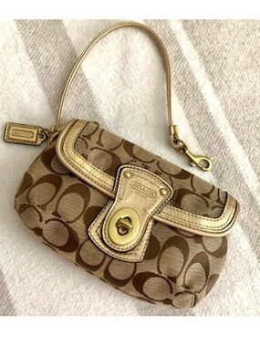 Coach Signature Gold Tan Wristlet Wallet Purse